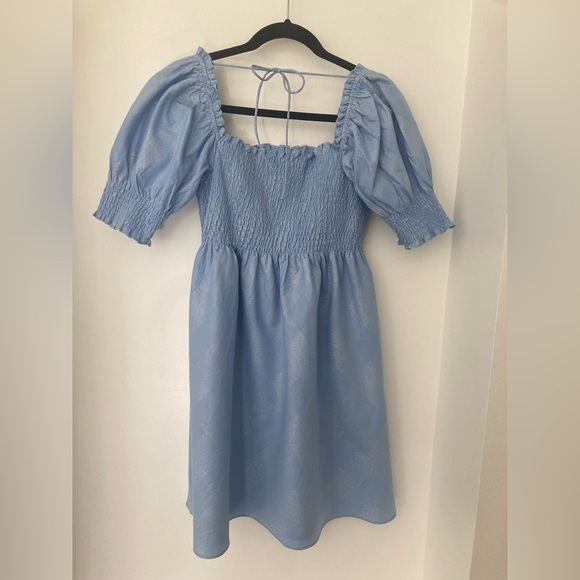 Hill House The Athena Nap Dress - Light Blue Glitter Check - sz M - Picture 2 of 6